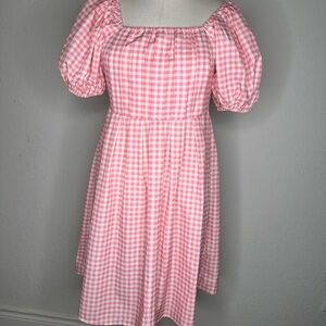 Pink Gingham Puff Sleeve Dress